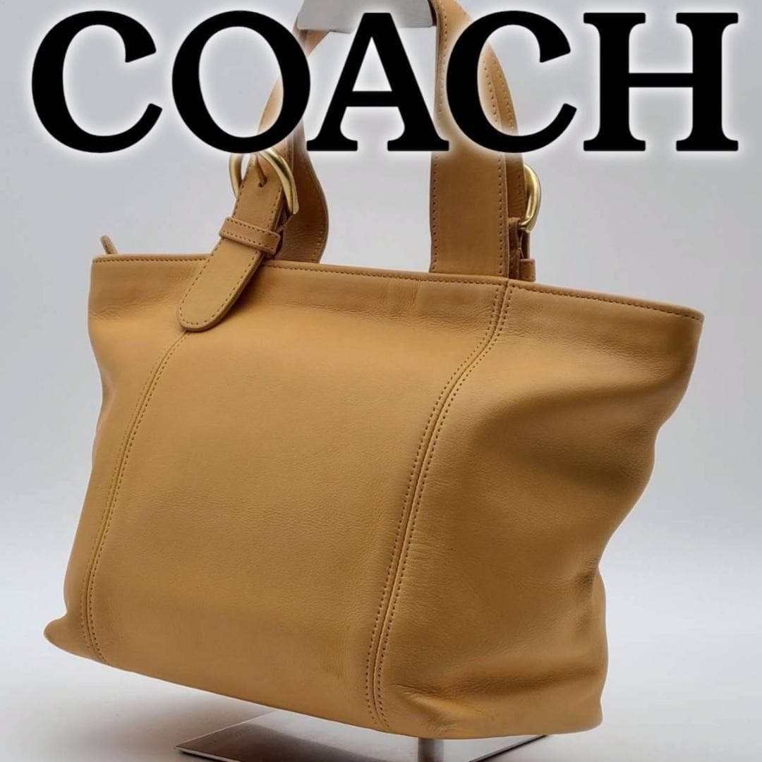 COACH 4133 Vintage Tote Shoulder Bag Ziplock Leather Beige Gold Hardware Japan