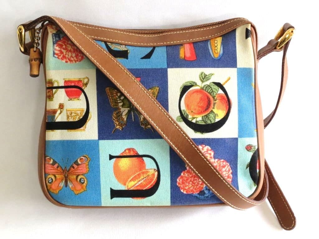 GUCCI Simo Bamboo Shoulder Bag Butterfly Pattern Multicolor Used