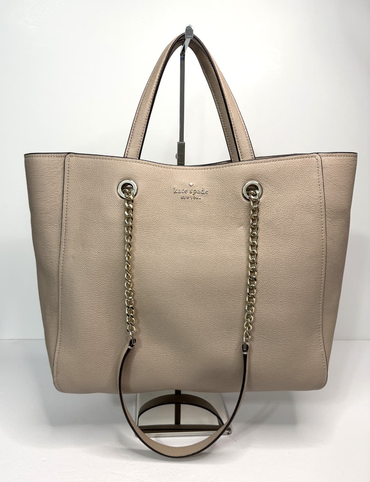 Kate Spade Beige Taupe Tote Infinite Lrg Triple Compartment K6028 Chain Shoulder