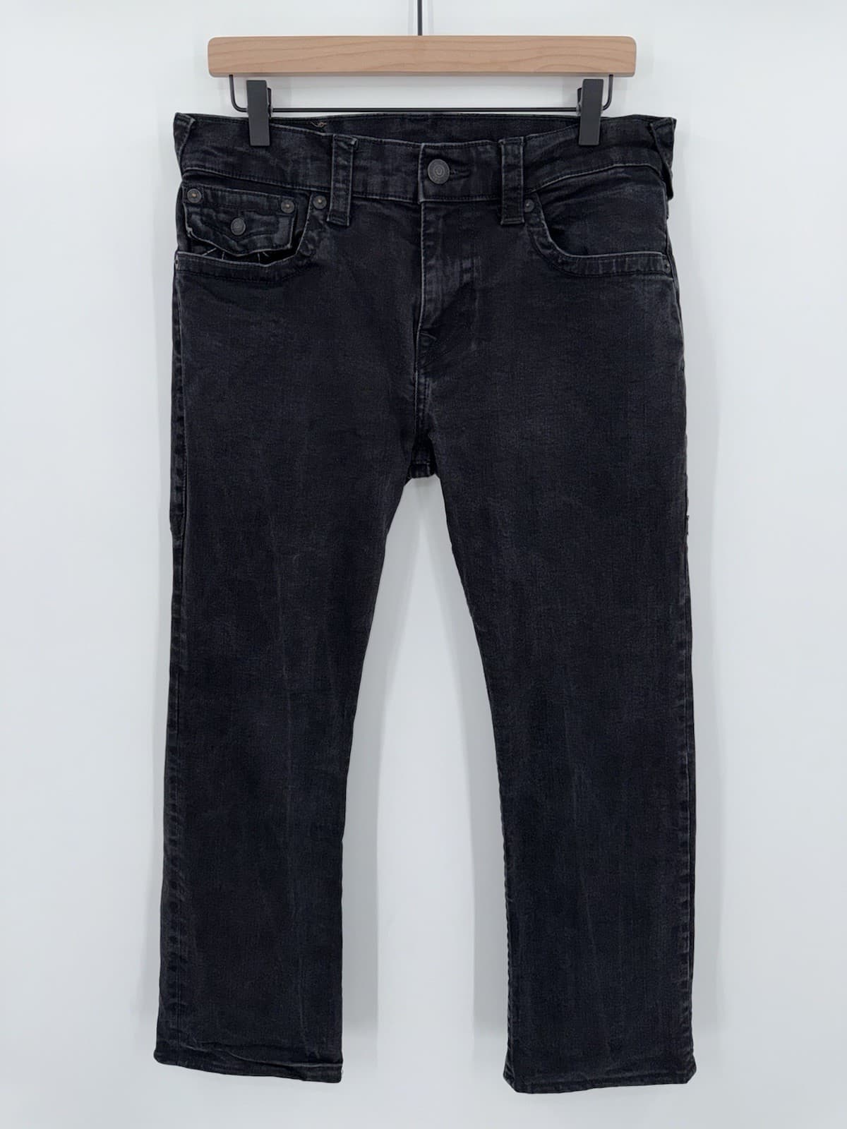 True Religion Ricky Relaxed Straight Leg Cropped Jeans Womens 32 Flap Pocket Y2K