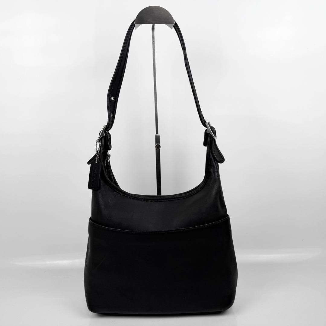 COACH 9058 Vintage Shoulder Bag Ziplock Leather Black Silver Hardware From Japan thumbnail 12