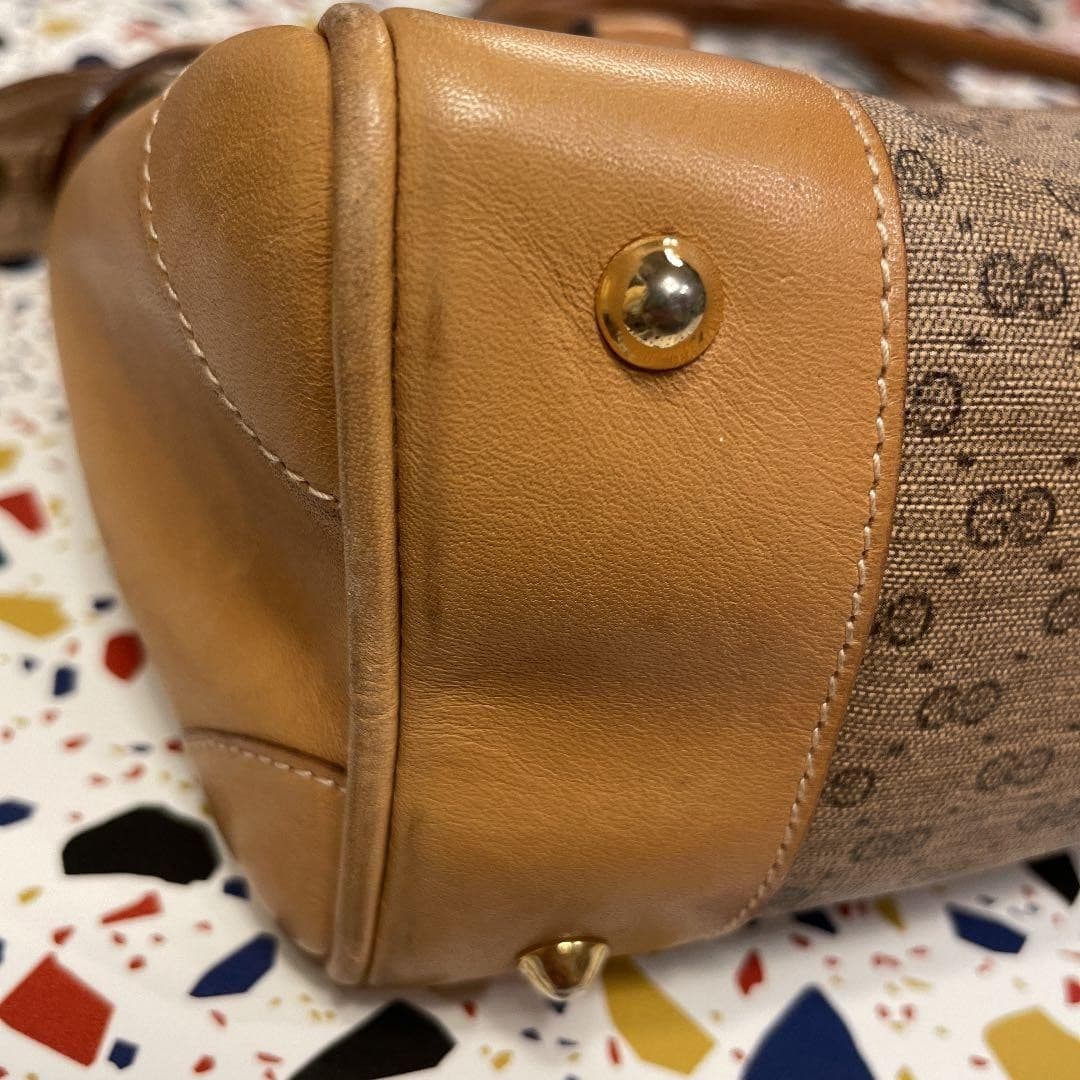 GUCCI GG Hand Bag Leather Brown Beige Gold Hardware Logo From Japan PVC thumbnail 23