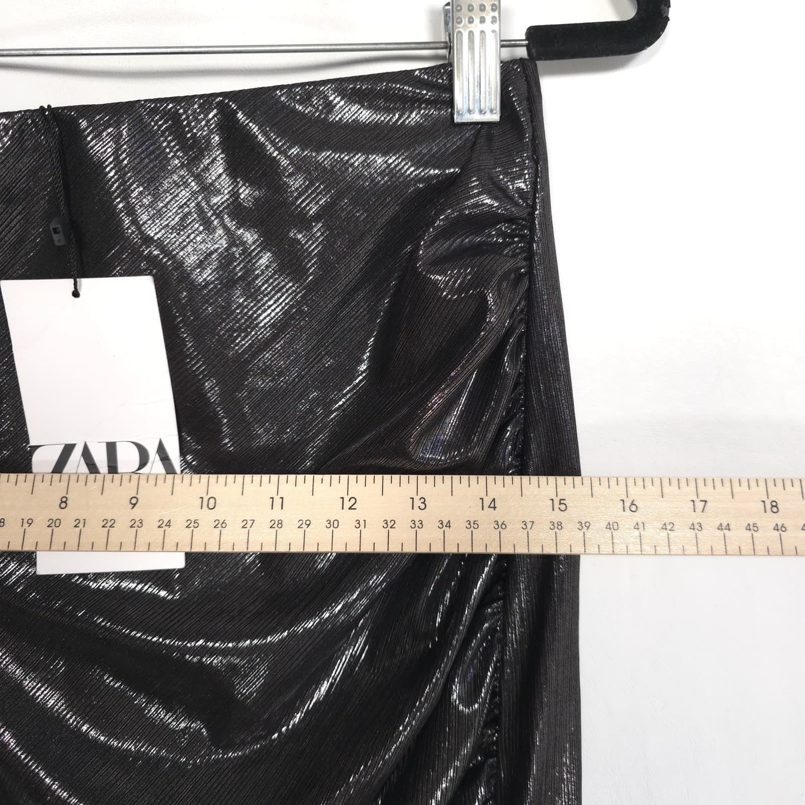 ZARA New Ruched Draped Metallic Shiny Gathered Midi Skirt Back Slit 4770/629 M thumbnail 6