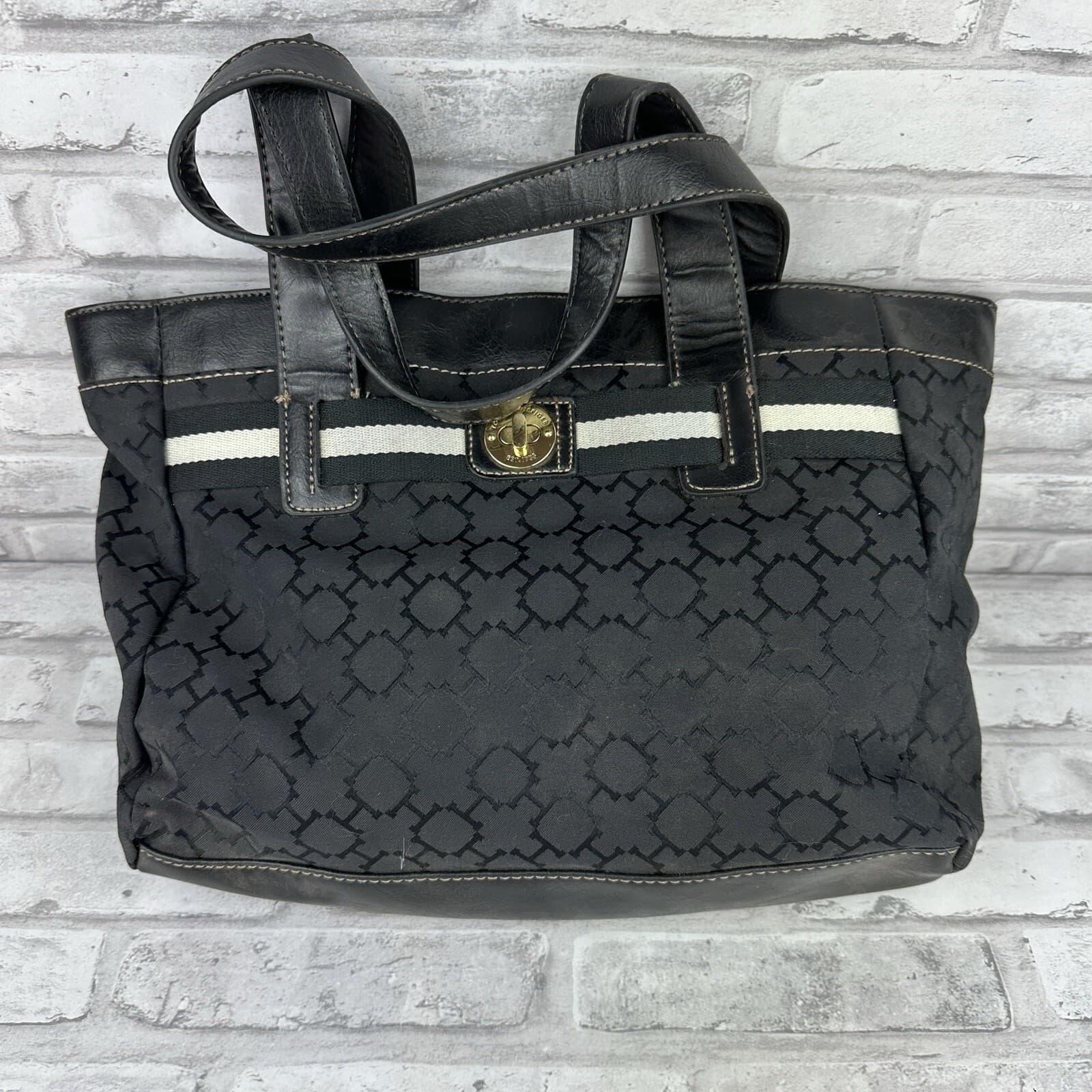 Tommy Hilfiger Black Fabric Tote Bag Purse Double Handle