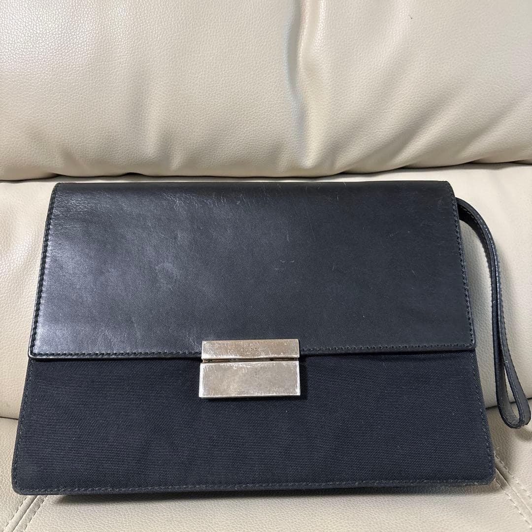 GUCCI Vintage 1990s Clutch Bag Pouch Leather Canvas Black Silver From Japan thumbnail 2