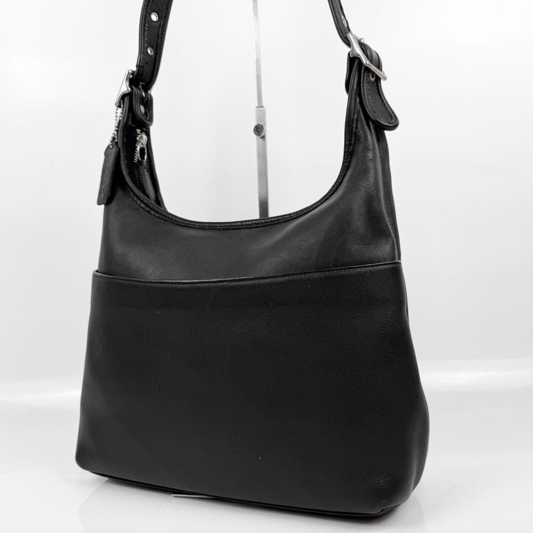 COACH 9058 Vintage Shoulder Bag Ziplock Leather Black Silver Hardware From Japan thumbnail 21
