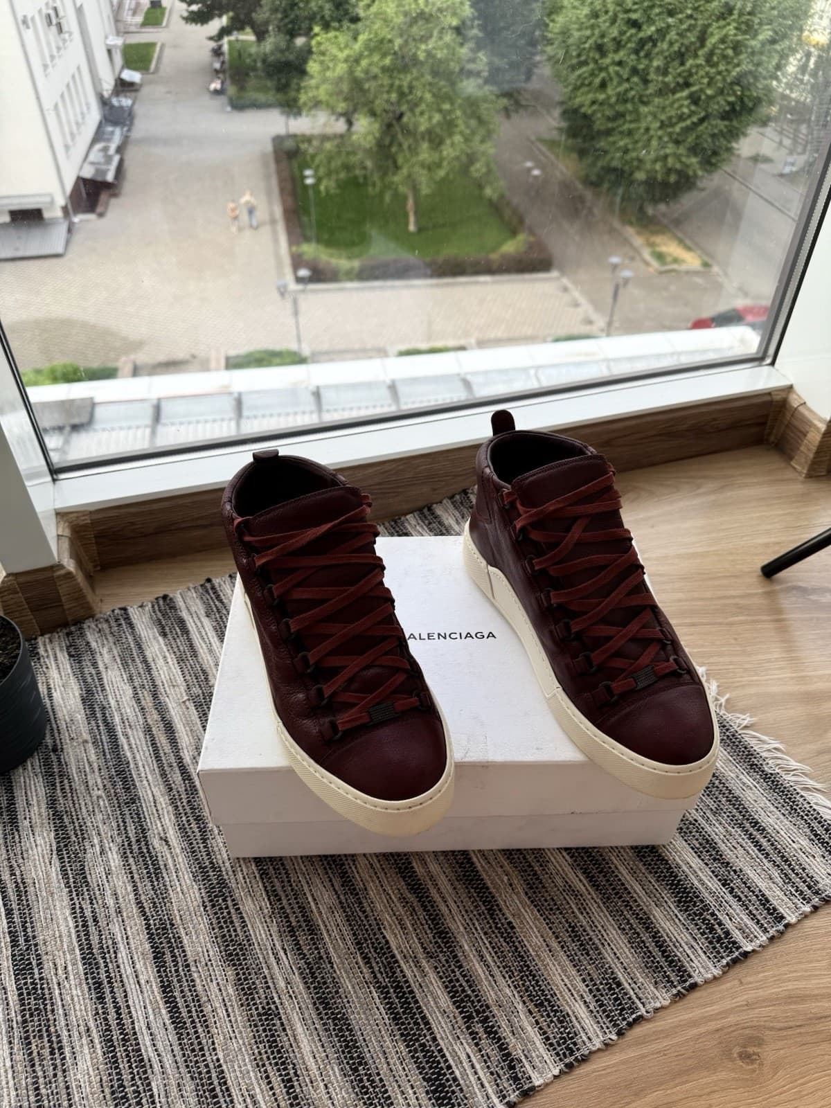 BALENCIAGA ARENA HAMILTON BROWN LEATHER LACE UP HI TOP SNEAKERS 42 US 9 449678