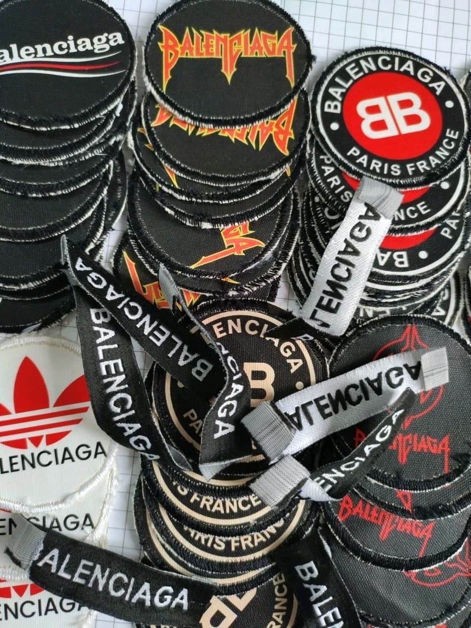 3 Balenciaga fabrics. Brand logos recovery from discarded clothes. Choice of