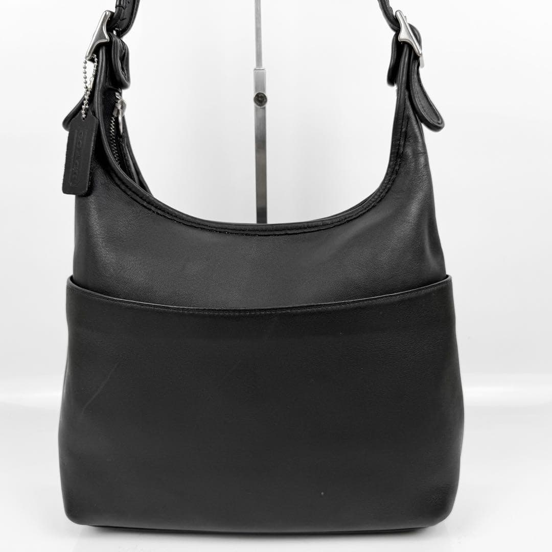 COACH 9058 Vintage Shoulder Bag Ziplock Leather Black Silver Hardware From Japan thumbnail 3