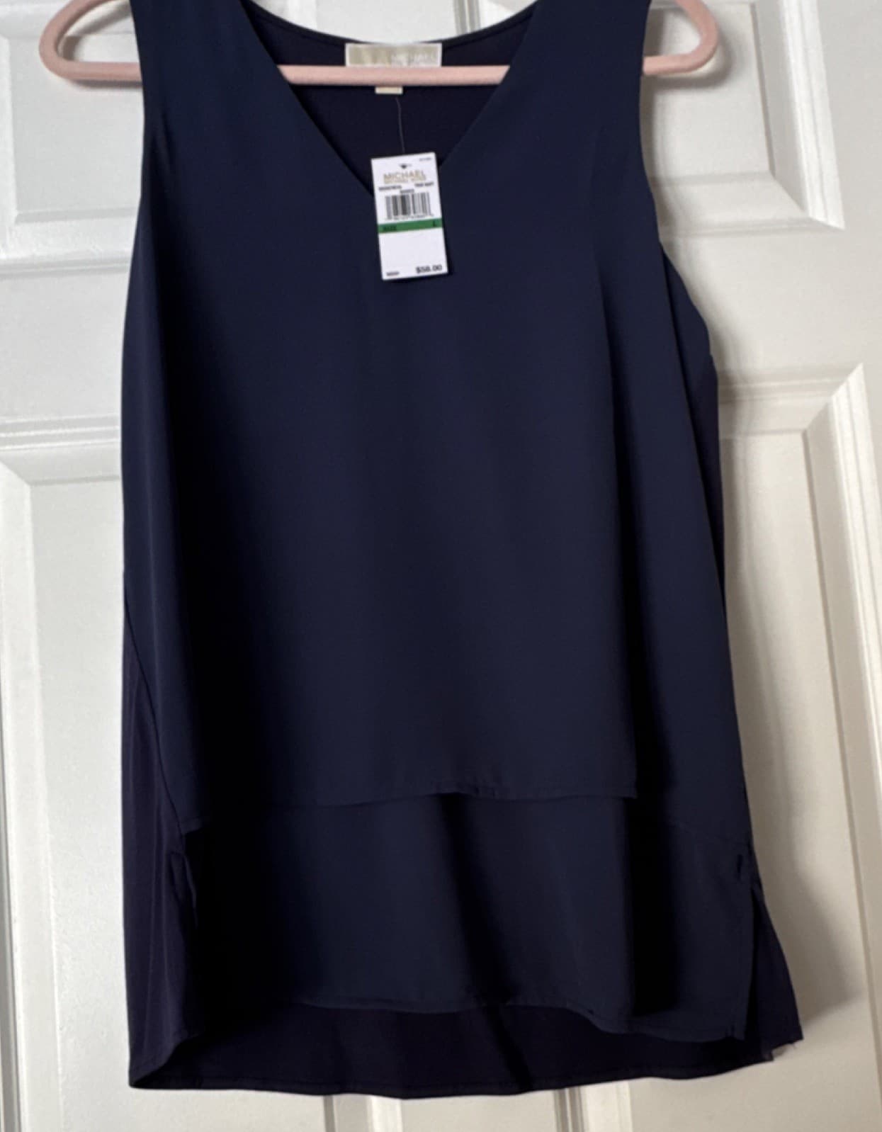 Michael Kors Blouse Navy V-Neck Sleeveless L Chiffon Polyester
