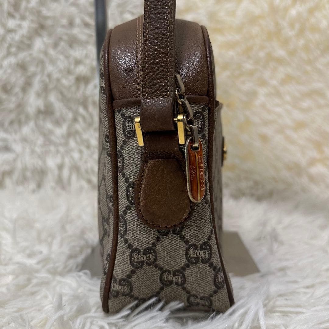 GUCCI Plus GG All-Over Logo Leather Shoulder Bag Brown Charm Italy thumbnail 13