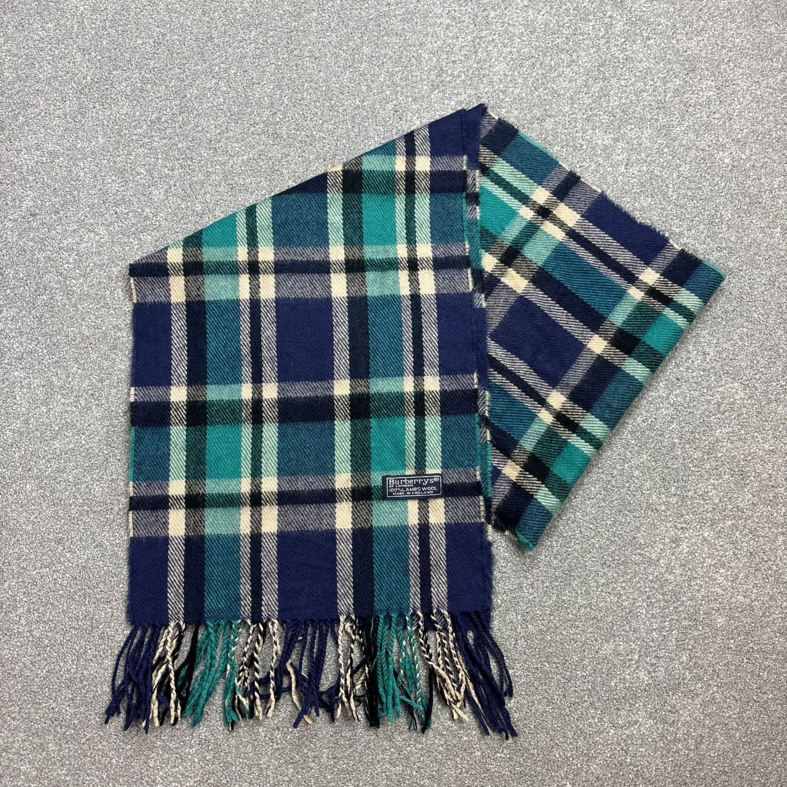 Burberry London Scarf 58x12" Inches Blue Nova Check 100% Lambswool Made England