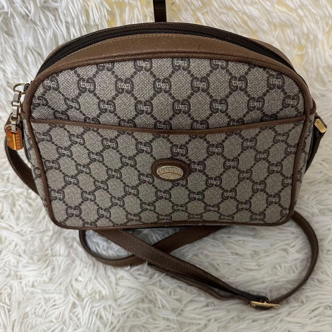GUCCI Plus GG All-Over Logo Leather Shoulder Bag Brown Charm Italy thumbnail 5