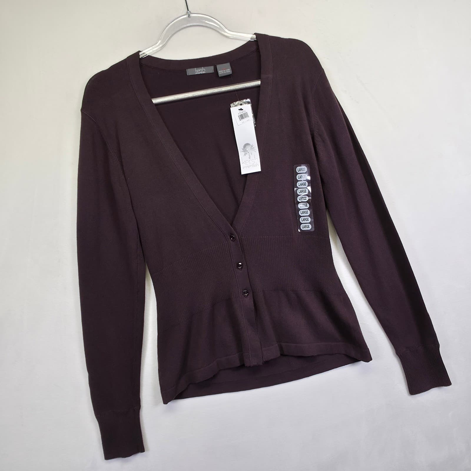 NEW Kersh Essentials Cardigan Womens L Brown Y2K Fitted Button Front Academia thumbnail 8