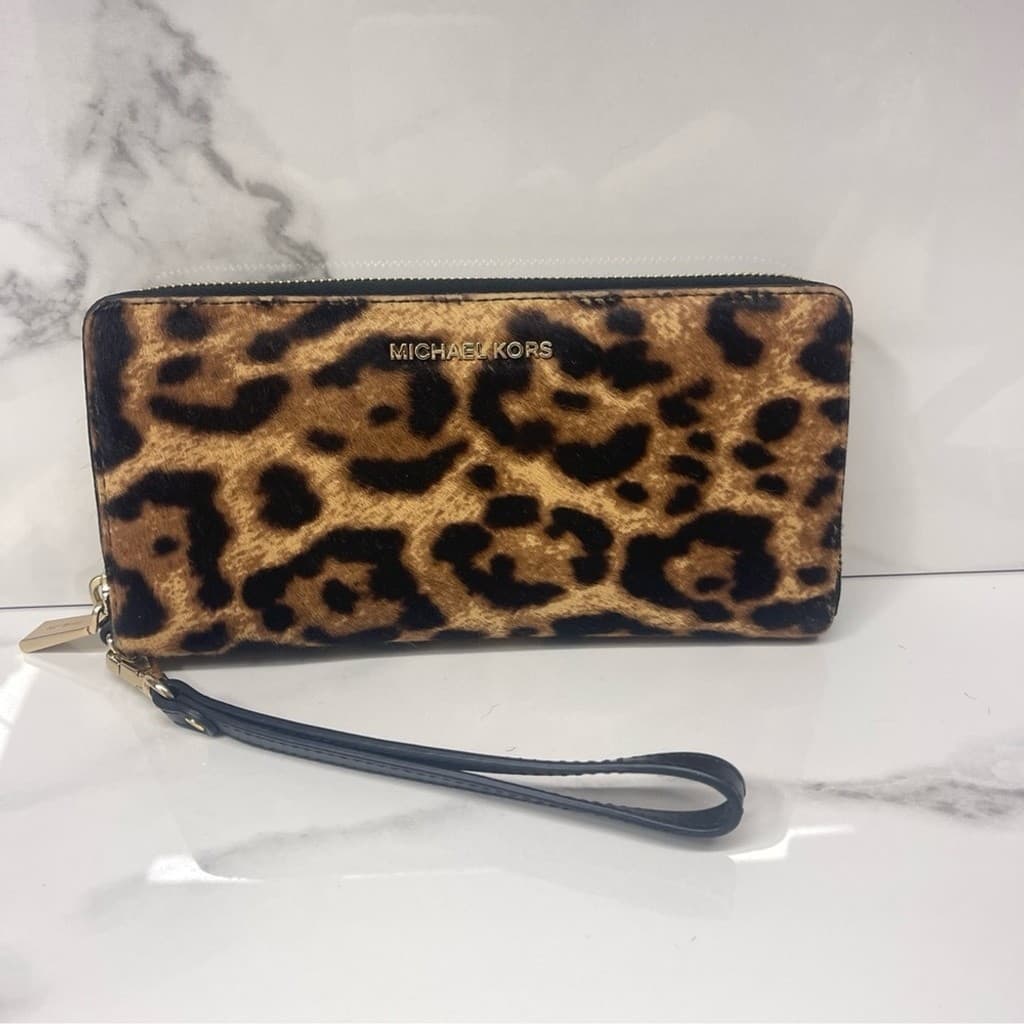 Michael Kors Briar Large Bowling Bag & Wallet Set Butterscotch Calf Hair Cheetah thumbnail 8