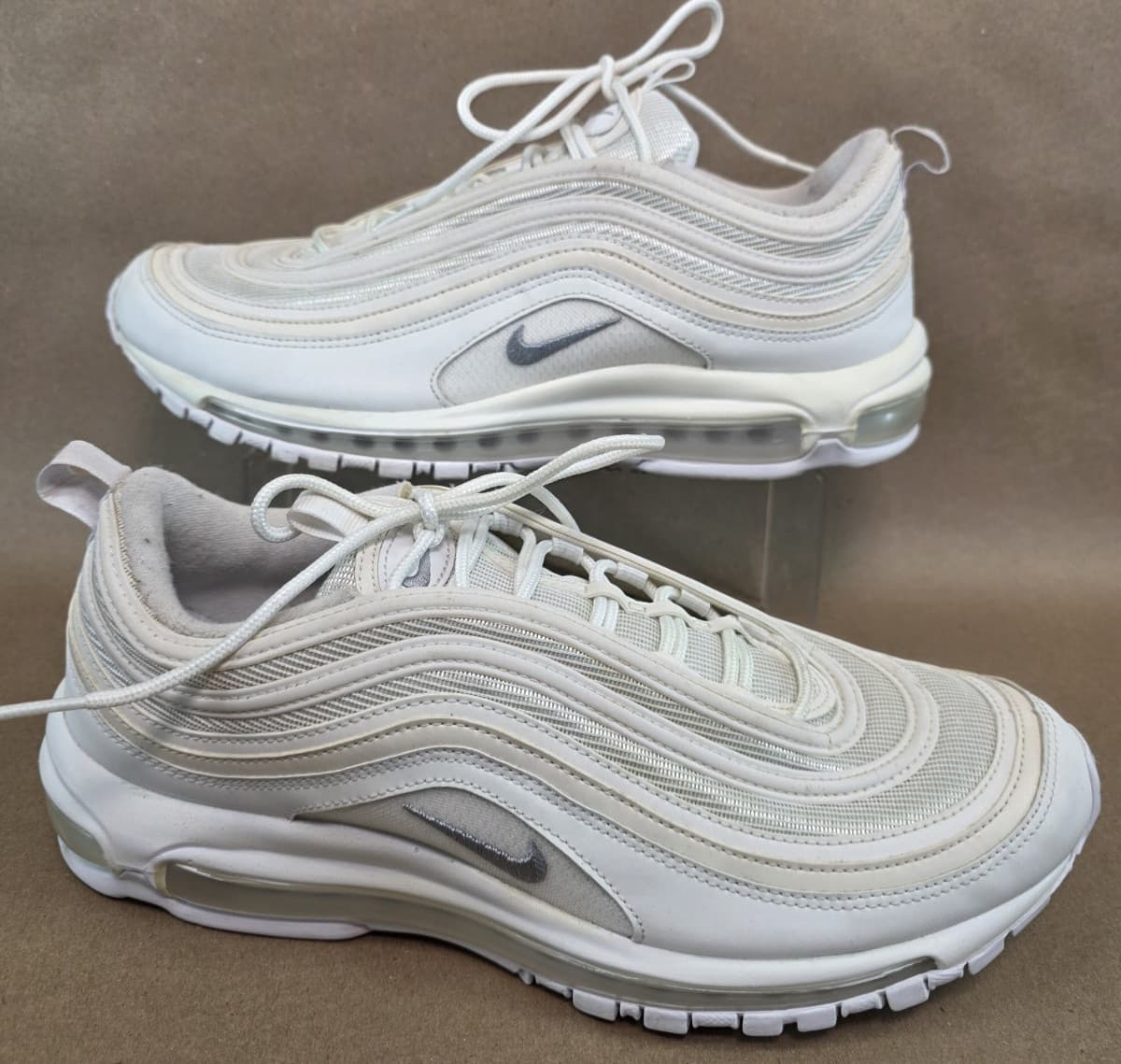 Nike (Sz 12) Men's Air Max 97 Sneakers Shoes Triple White Wolf Gray Streetwear