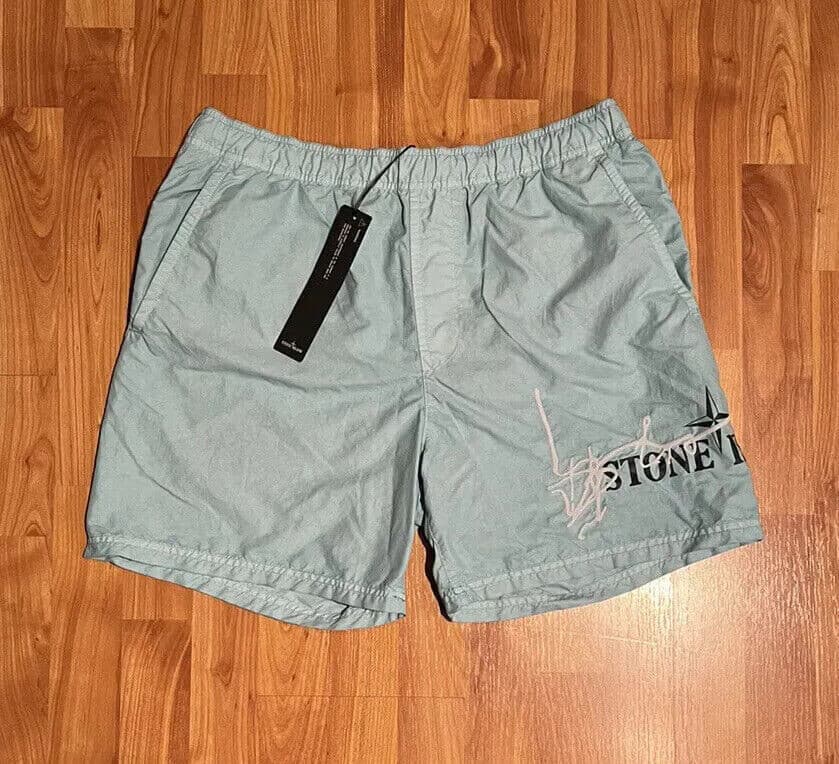 NEW MEN'S SMALL STONE ISLAND B0968 BRUSHED NYLON SHORTS IN AQUA