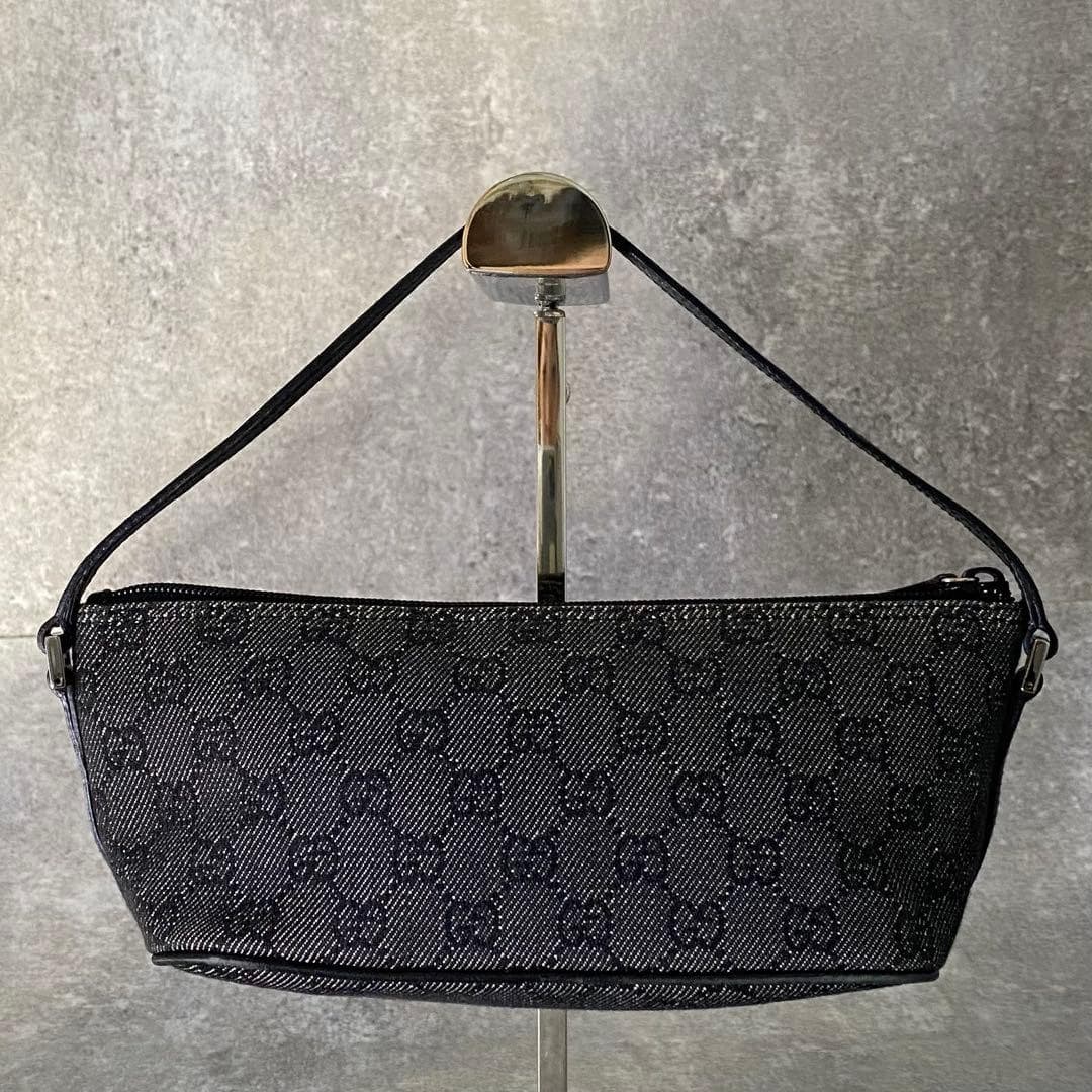 GUCCI 07198.2123 GG Canvas Denim Accessory Pouch Leather Black LogoFrom Japan thumbnail 14