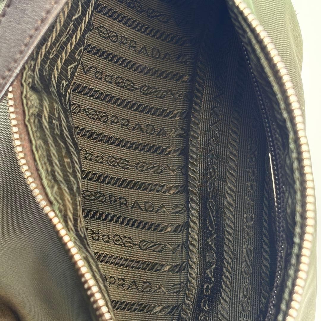 PRADA Khaki Nylon Leather Shoulder Bag Black Silver Small Solid Zip Fashion thumbnail 11