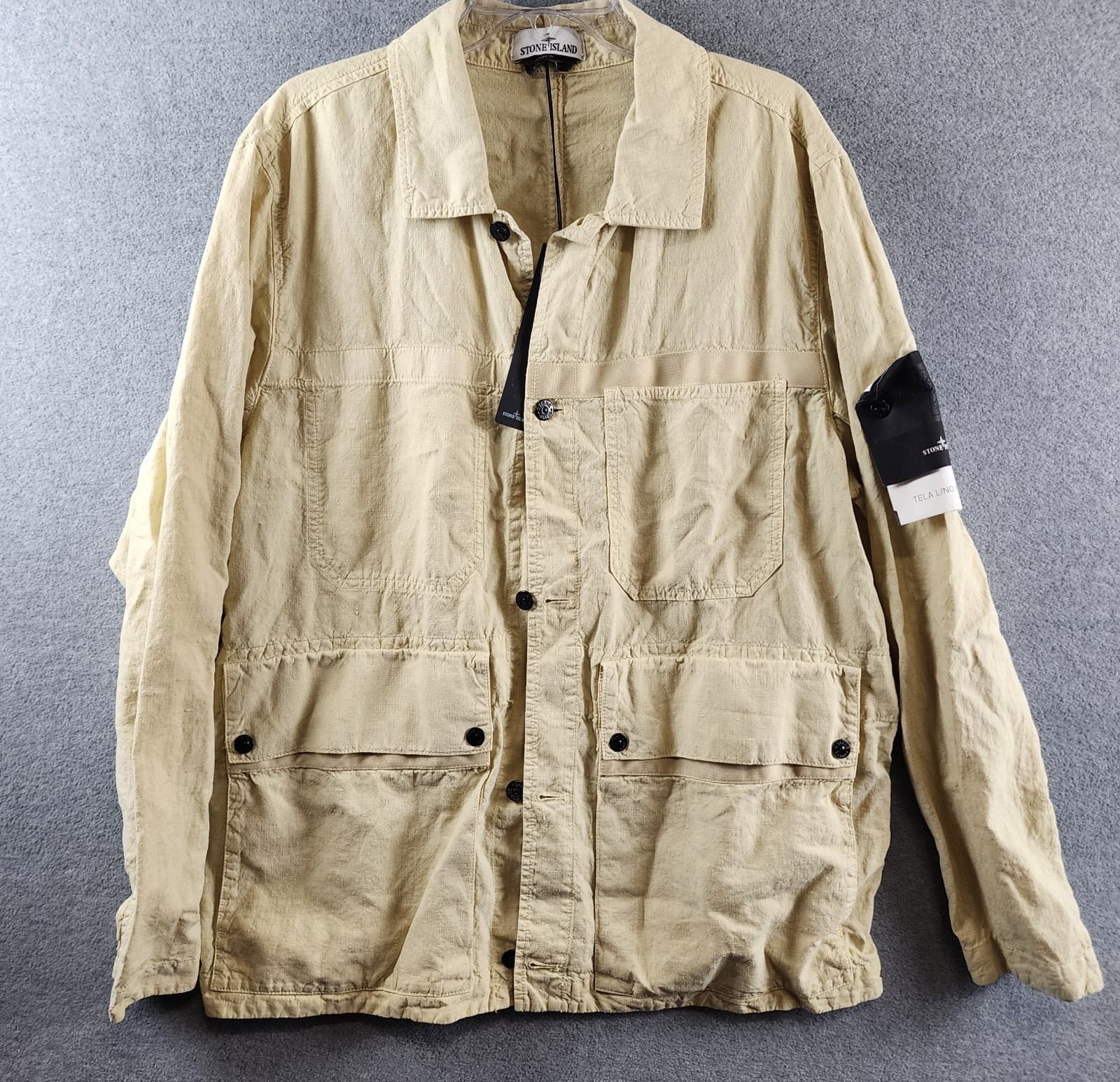 Stone Island Linen Blend Shacket Men's XXL Beige Long Sleeve Button Closure