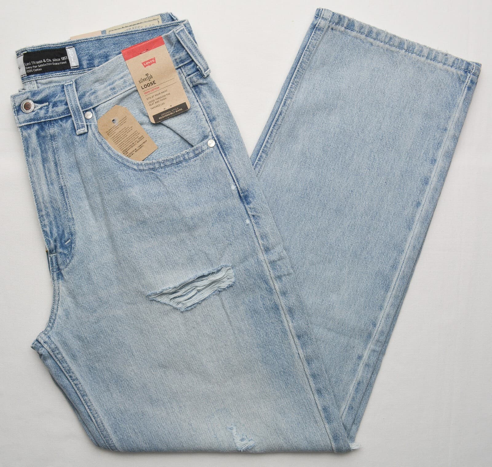 Levi's SilverTab #11333 NEW Men's Loose 100% Cotton Tapered Leg Distressed Jeans