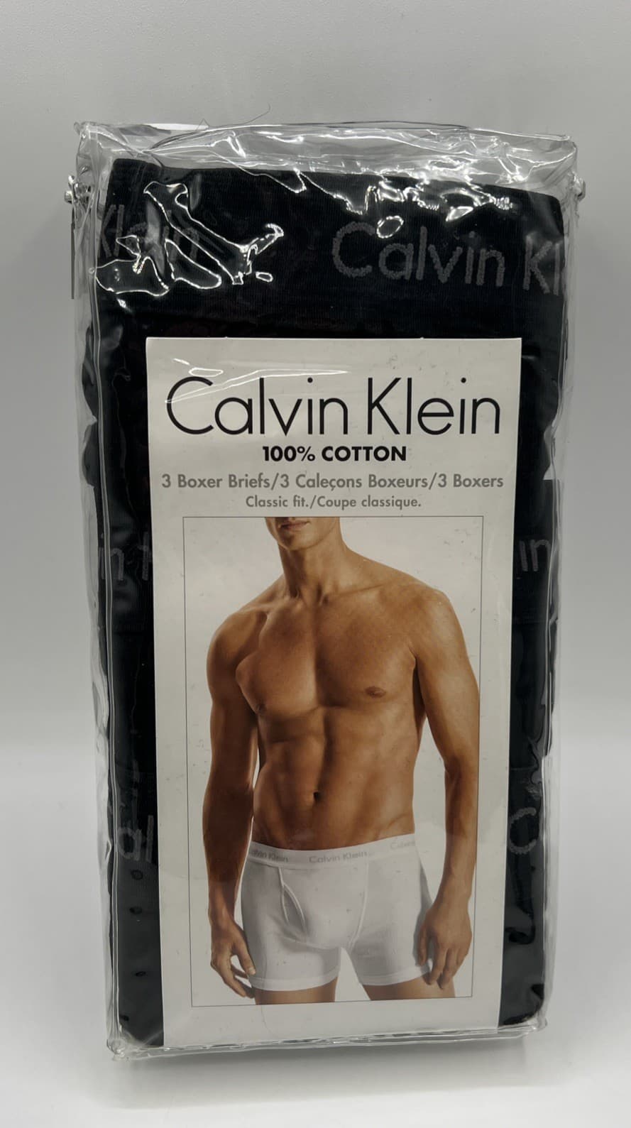 Calvin Klein Men's Cotton Classic Fit 3-Pack Boxer Brief, Black Size Large