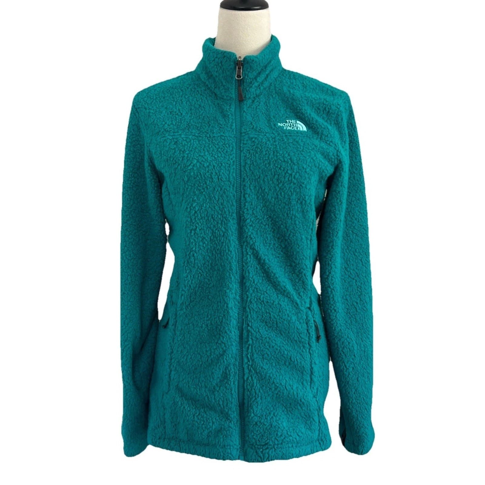 The North Face Jacket Womens Small Fuzzy Green Fleece Full Zip Pockets Gorpcore