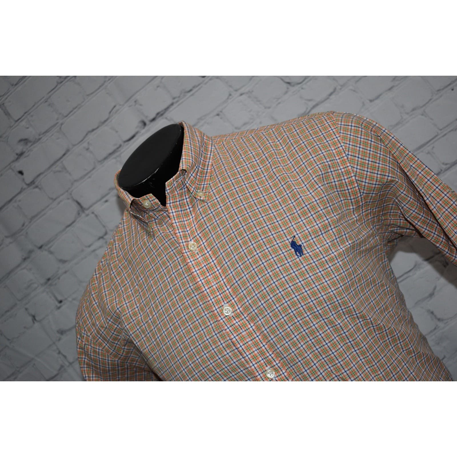 Polo Ralph Lauren Dress Shirt Men Medium Classic Fit Blue Green Plaid