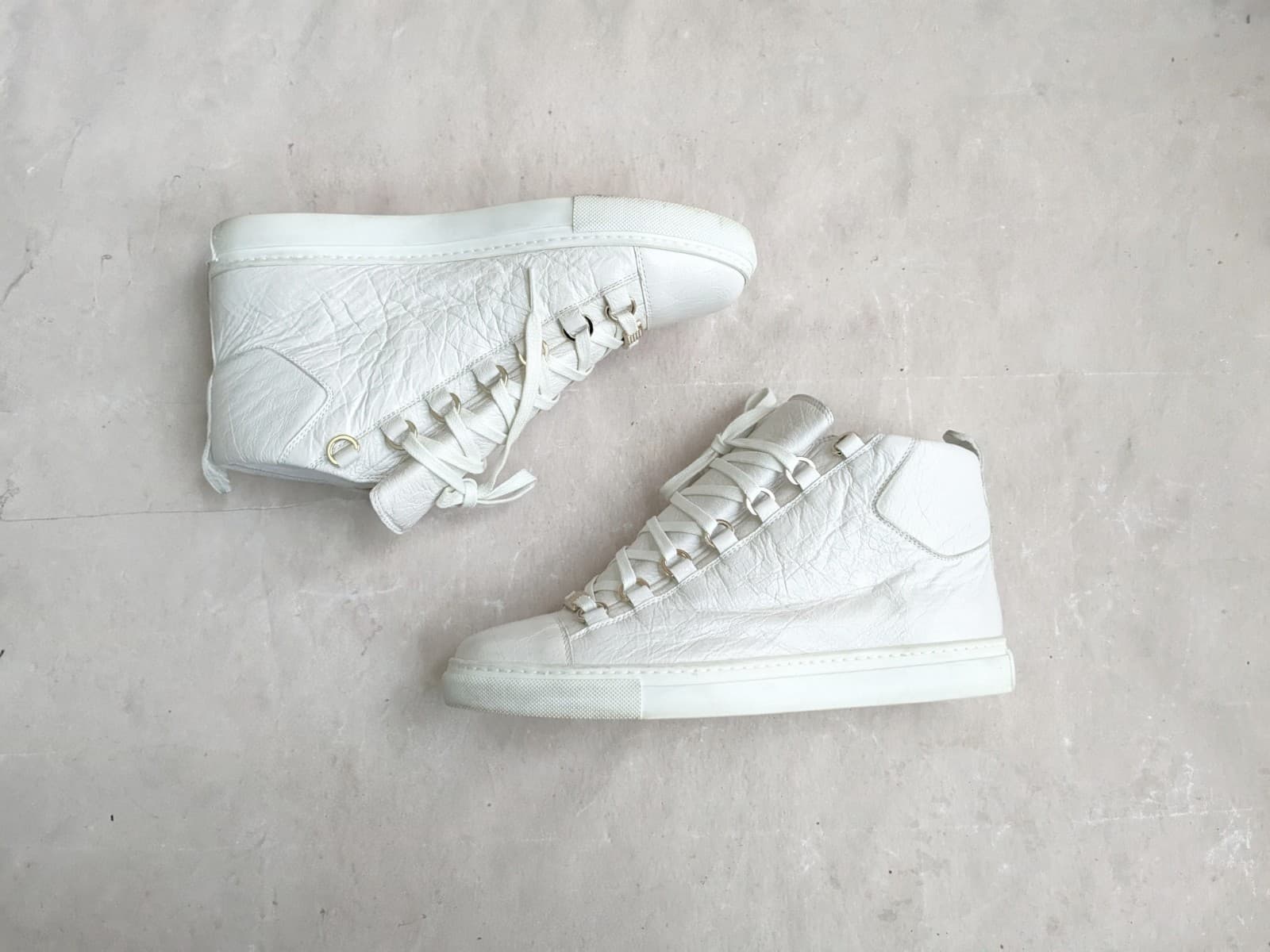 Balenciaga Arena White Men 6 39 Leather High Top Sneakers Shoes Lace Up