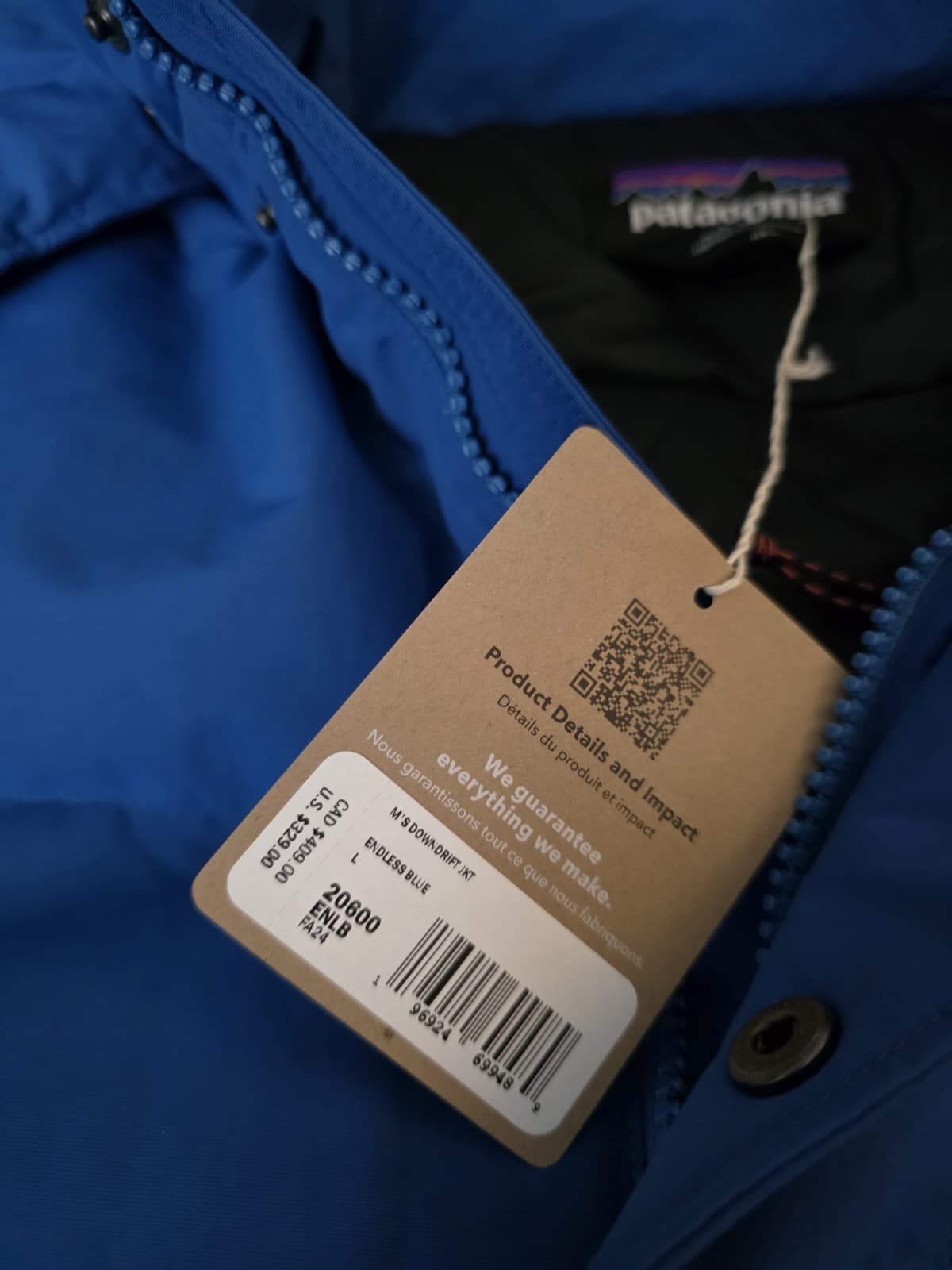 Patagonia Downdrift Jacket Down Insulated Coat Puffer Endless Blue Mens Sz L NWT thumbnail 5