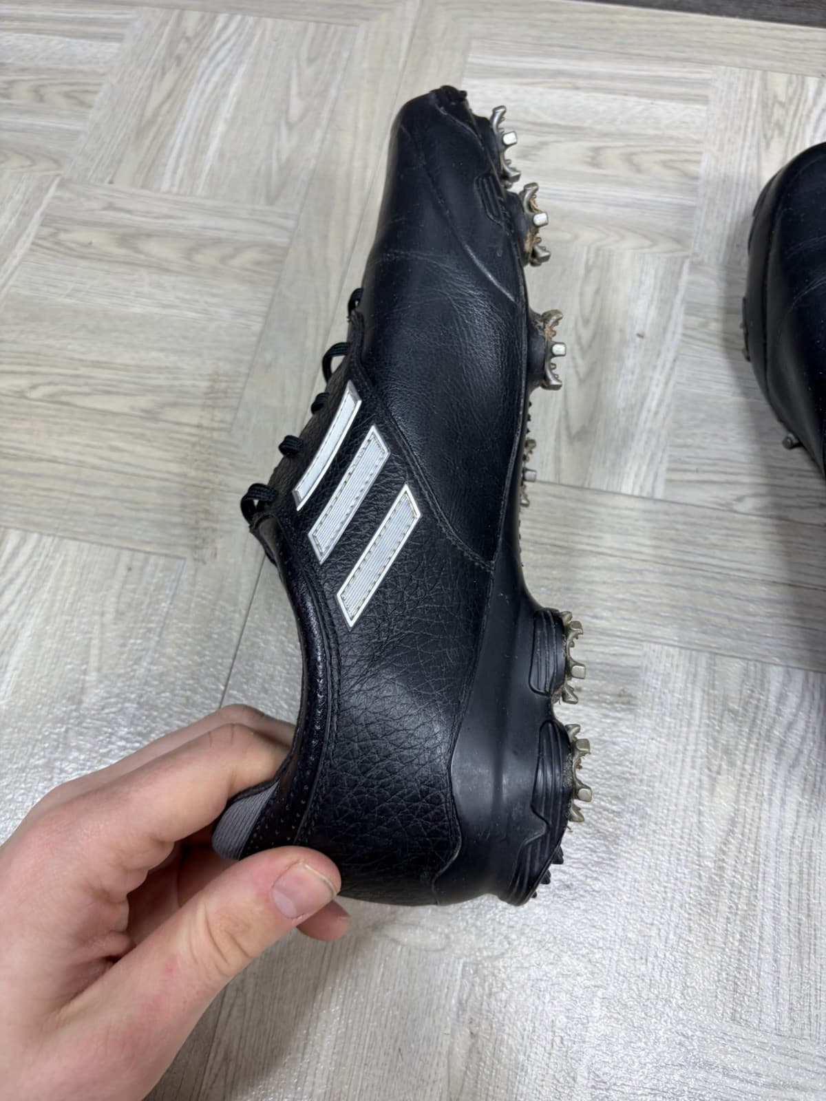 Adidas Adizero Tour Men's 8.5 Black Leather Lace Up Golf Shoes (674912) Cleats thumbnail 10