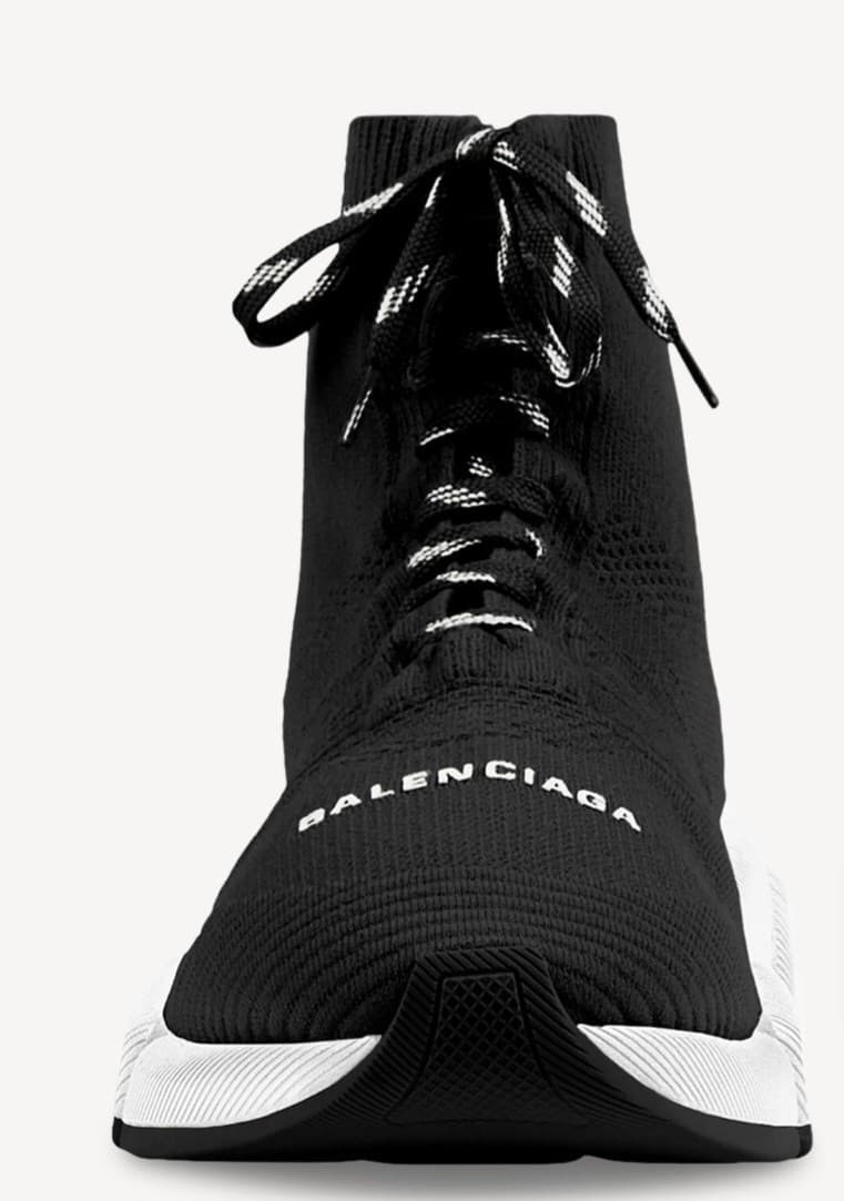Balenciaga Black White Knit Lace Up High Top Athletic Sneaker for Men