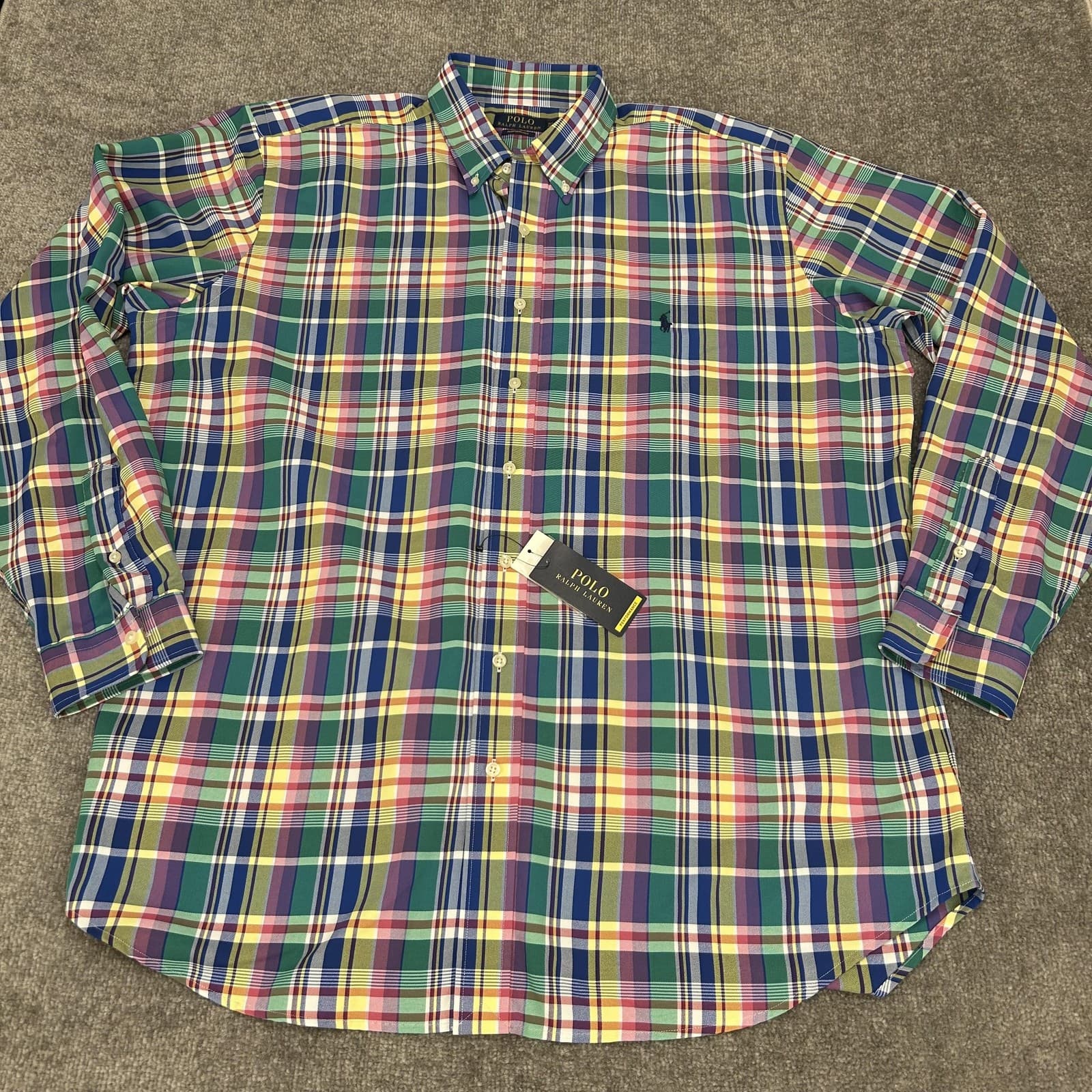 Polo Ralph Lauren Shirt Mens XLT Blue Green Plaid Performance Button Down NEW