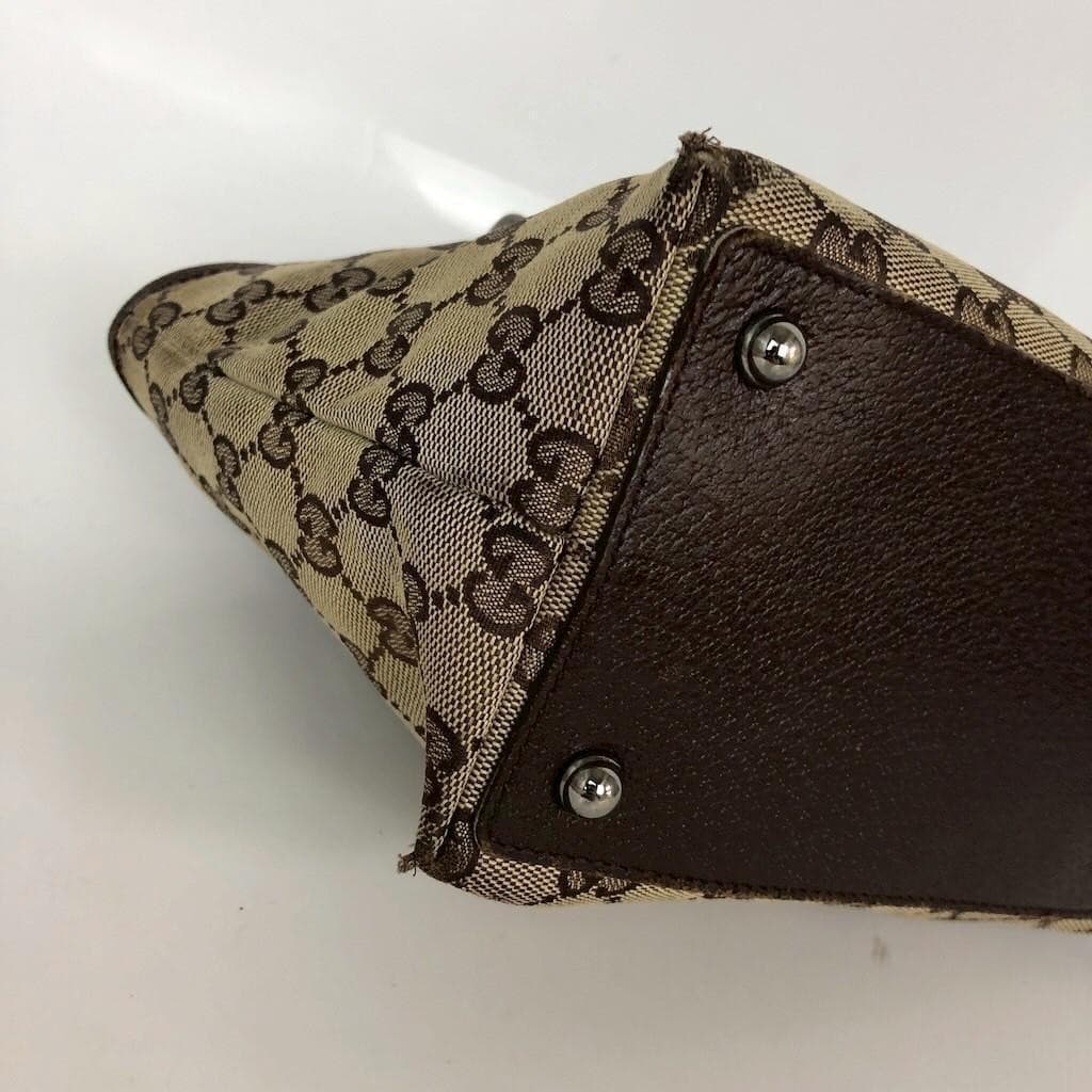 GUCCI GG Hand Bag Leather Brown Beige Silver Hardware Logo From Japan Canvas thumbnail 5