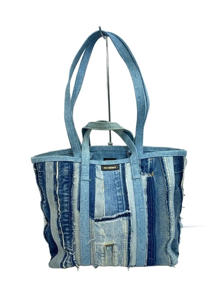 Balenciaga Blue Denim Barbes Patchwork Large Tote Bag Women Auth From Japan RIN