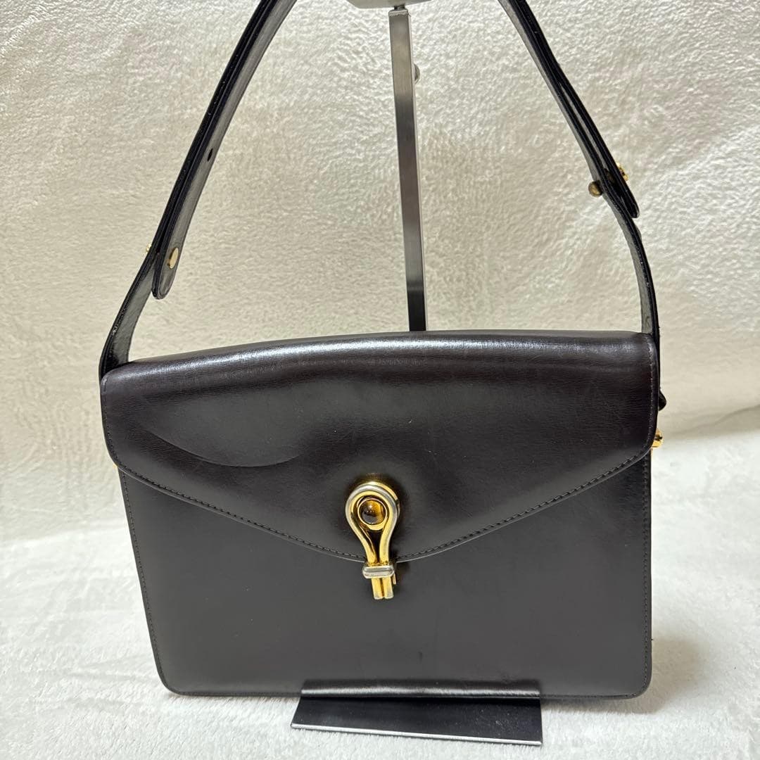 Gucci Shoulder Hand Bag Brown Leather Small Purse Vintage Authentic