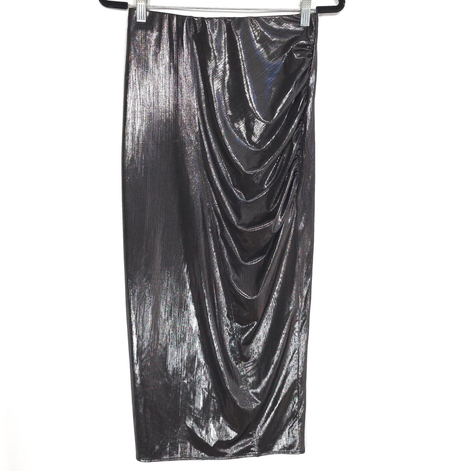 ZARA New Ruched Draped Metallic Shiny Gathered Midi Skirt Back Slit 4770/629 M thumbnail 10