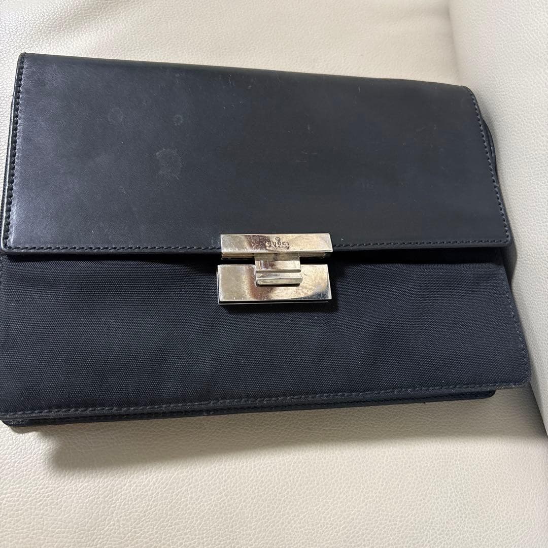 GUCCI Vintage 1990s Clutch Bag Pouch Leather Canvas Black Silver From Japan thumbnail 17