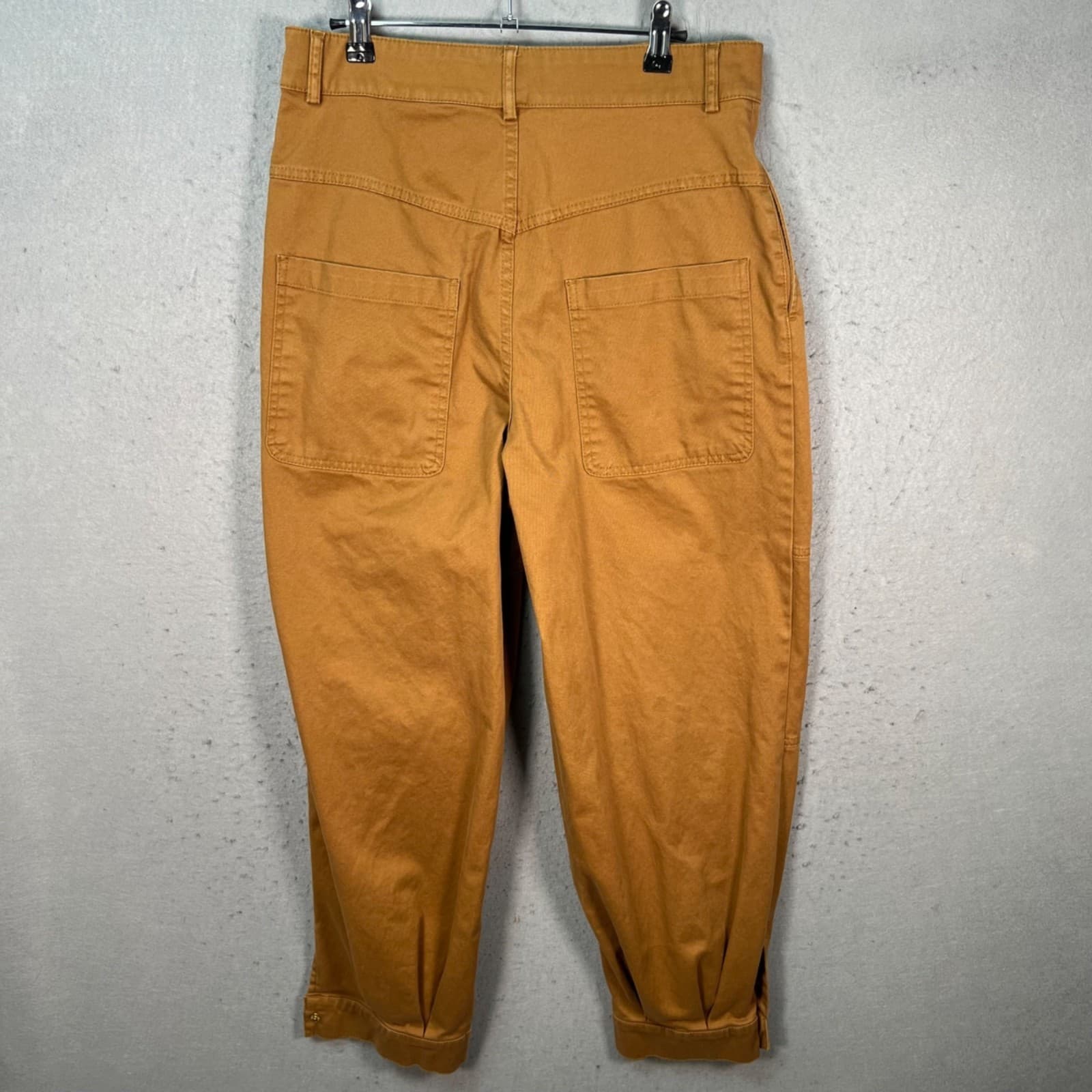 Zara Womens Large Camel Brown High-Waist Cropped Pants With Button Cuff thumbnail 2