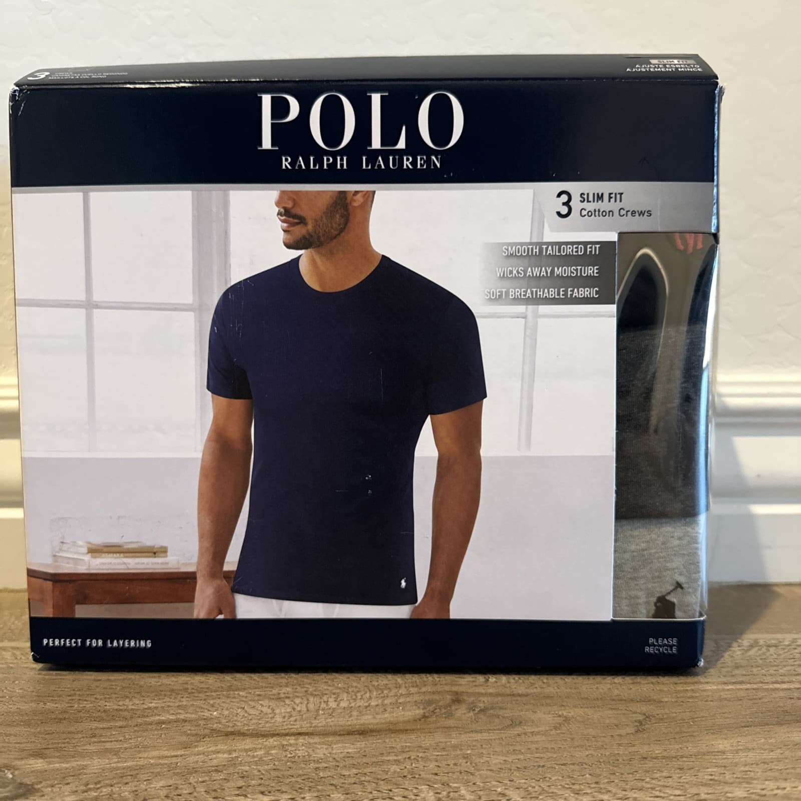 POLO RALPH LAUREN Men's Slim Fit Cotton Crew Neck Undershirt 3-Pack Size XL