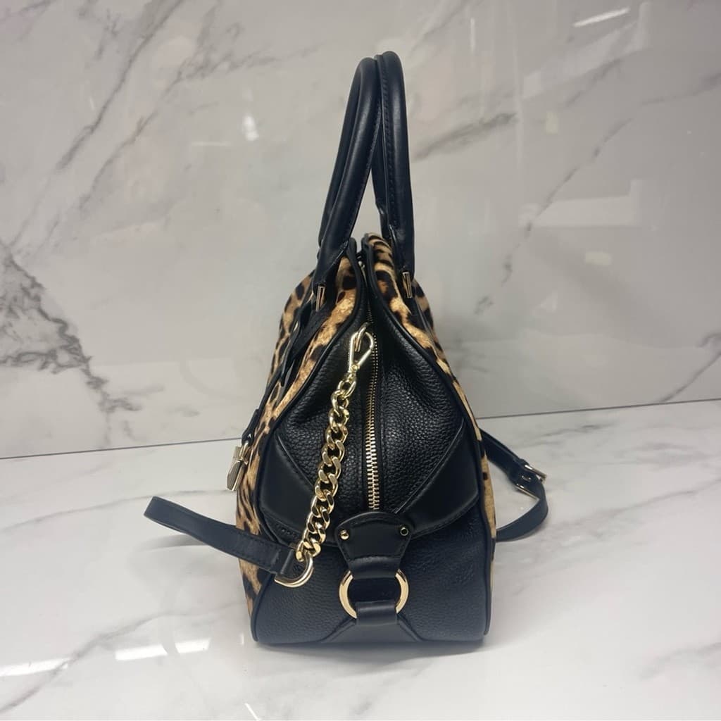 Michael Kors Briar Large Bowling Bag & Wallet Set Butterscotch Calf Hair Cheetah thumbnail 5