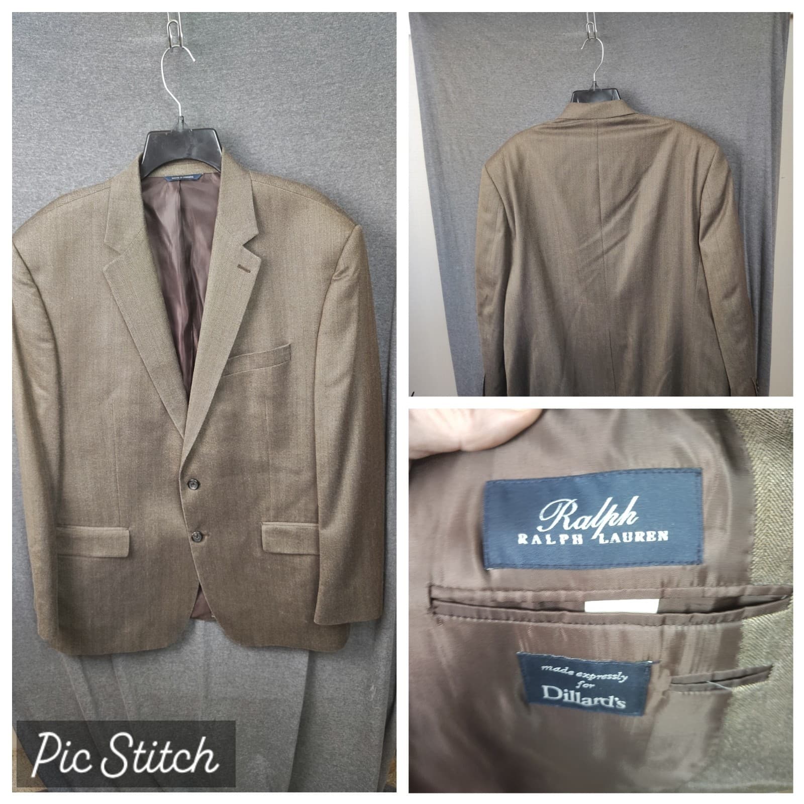 Ralph Ralph Lauren  46 R Brown Fine Silk Wool Herringbone Suit Blazer Sport Coat