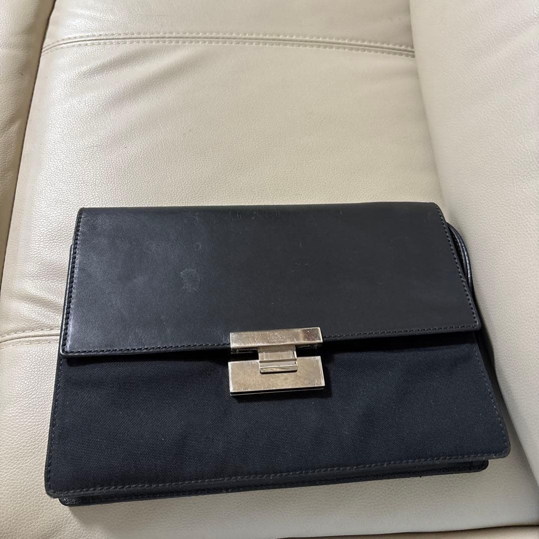 GUCCI Vintage 1990s Clutch Bag Pouch Leather Canvas Black Silver From Japan thumbnail 14