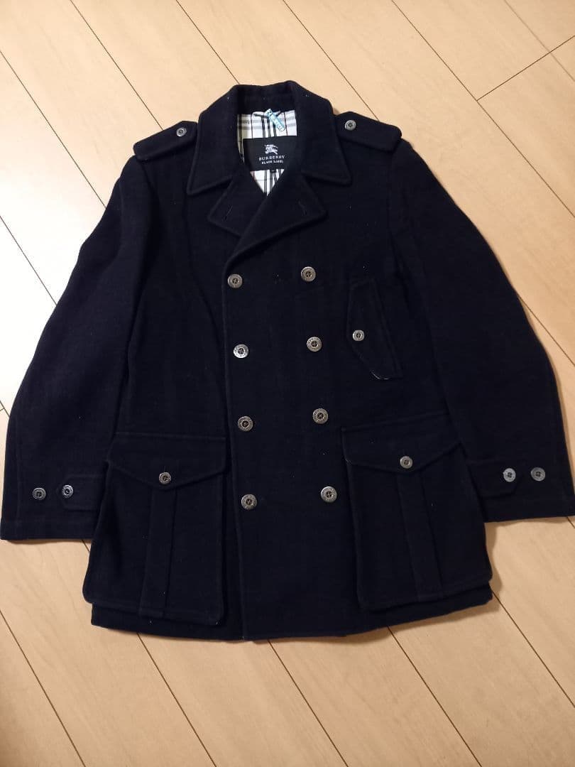 Burberry Black Label Pea Coat Navy Nova Check Wool Asian fit M US size S Men's