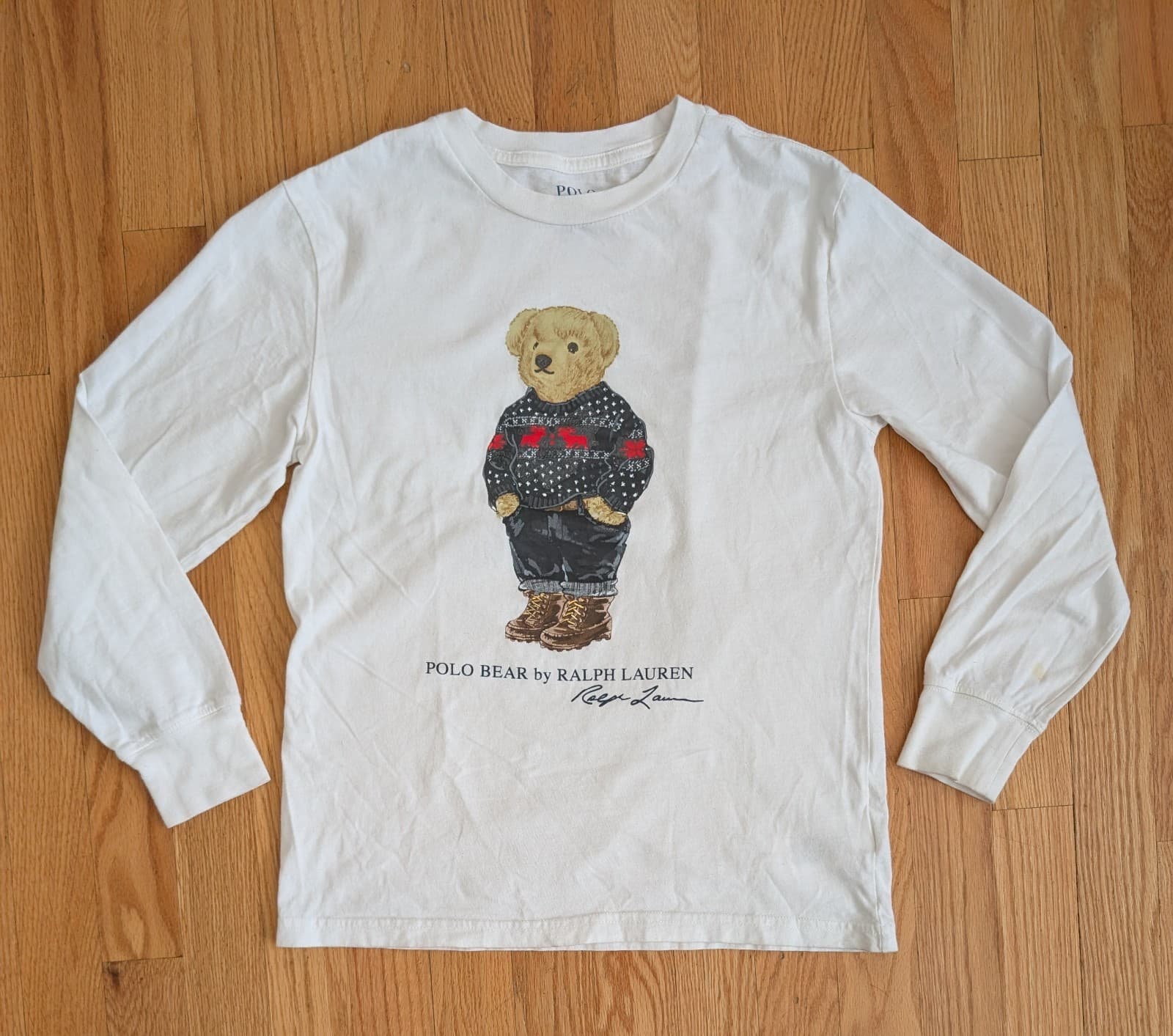 Polo Ralph Lauren Winter Bear Long Sleeve T Shirt Boys Kids Med  (10/12) White