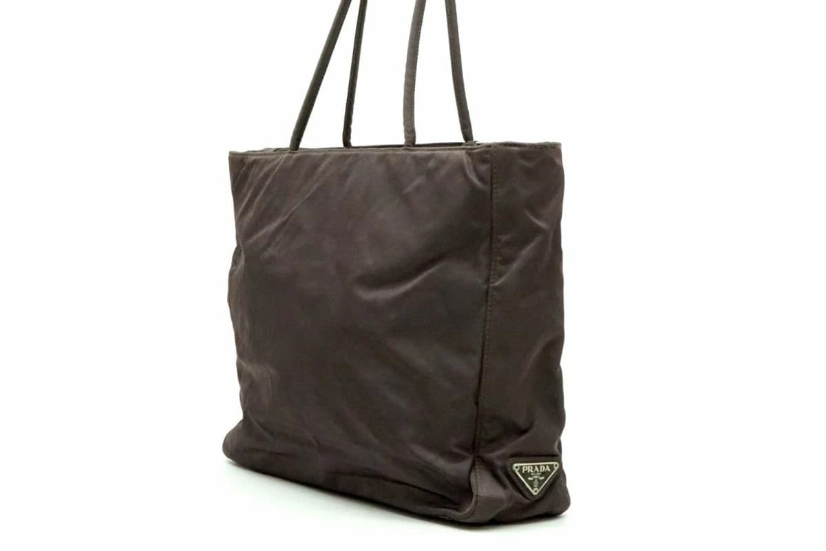 Prada B8486 Brown Nylon Semi Shoulder Tote Bag Triangle Logo Vintage Authentic thumbnail 3