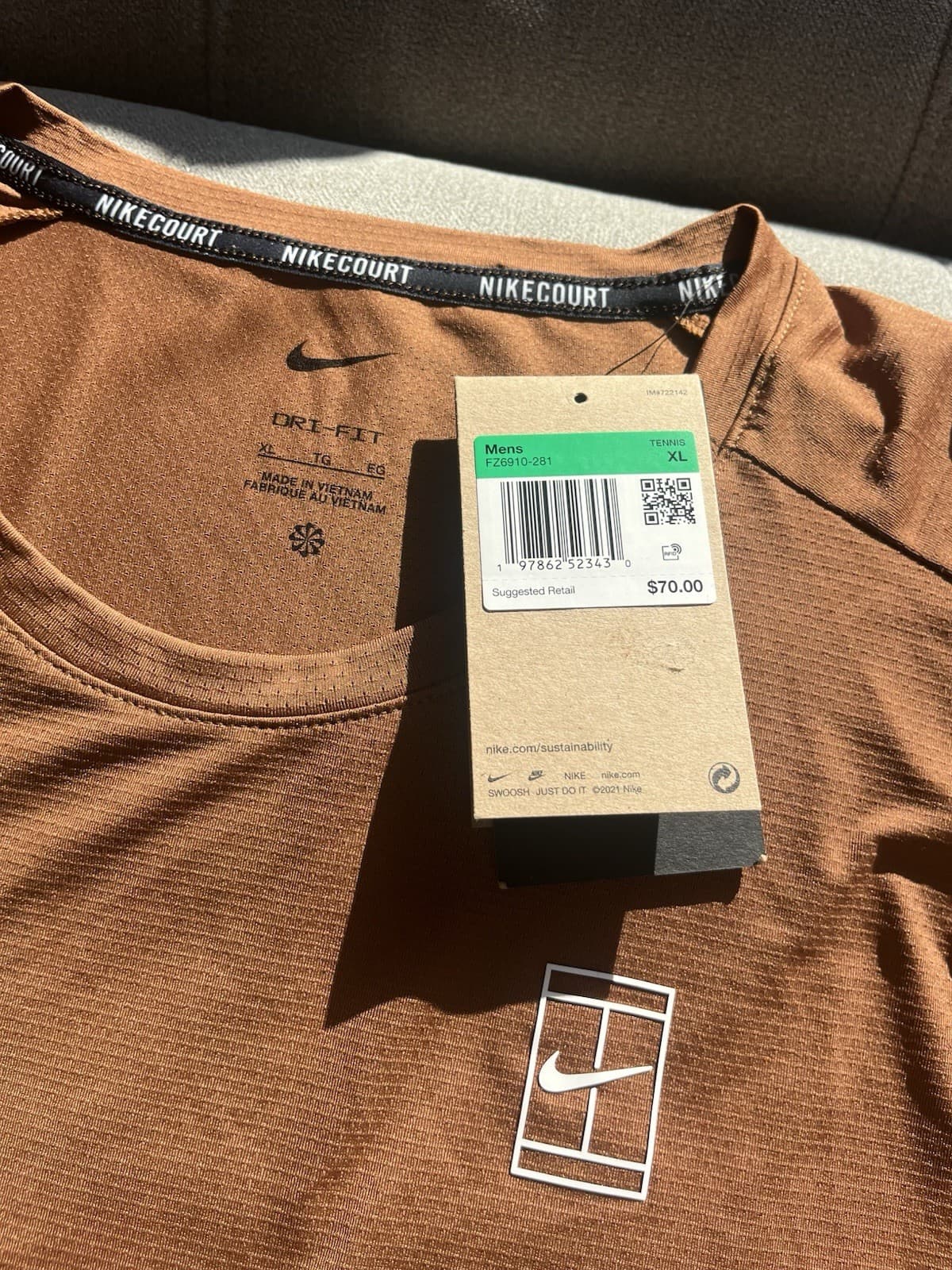 NWT Nike Court Advantage Dri-FIT Tennis Tee Men’s XL Brown Slim Fit FZ6910-281 thumbnail 5