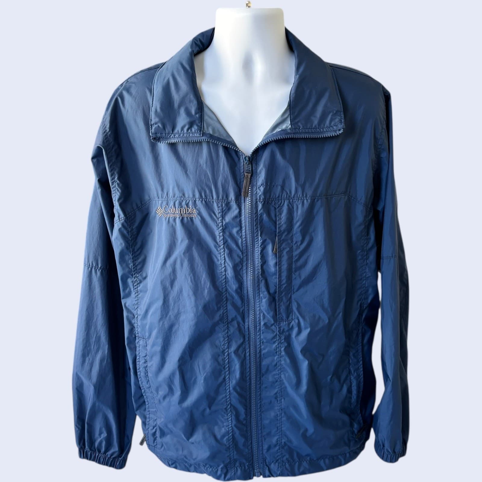 Columbia Sportswear Packable Windbreaker Jacket Large Blue Lightweight Nylon