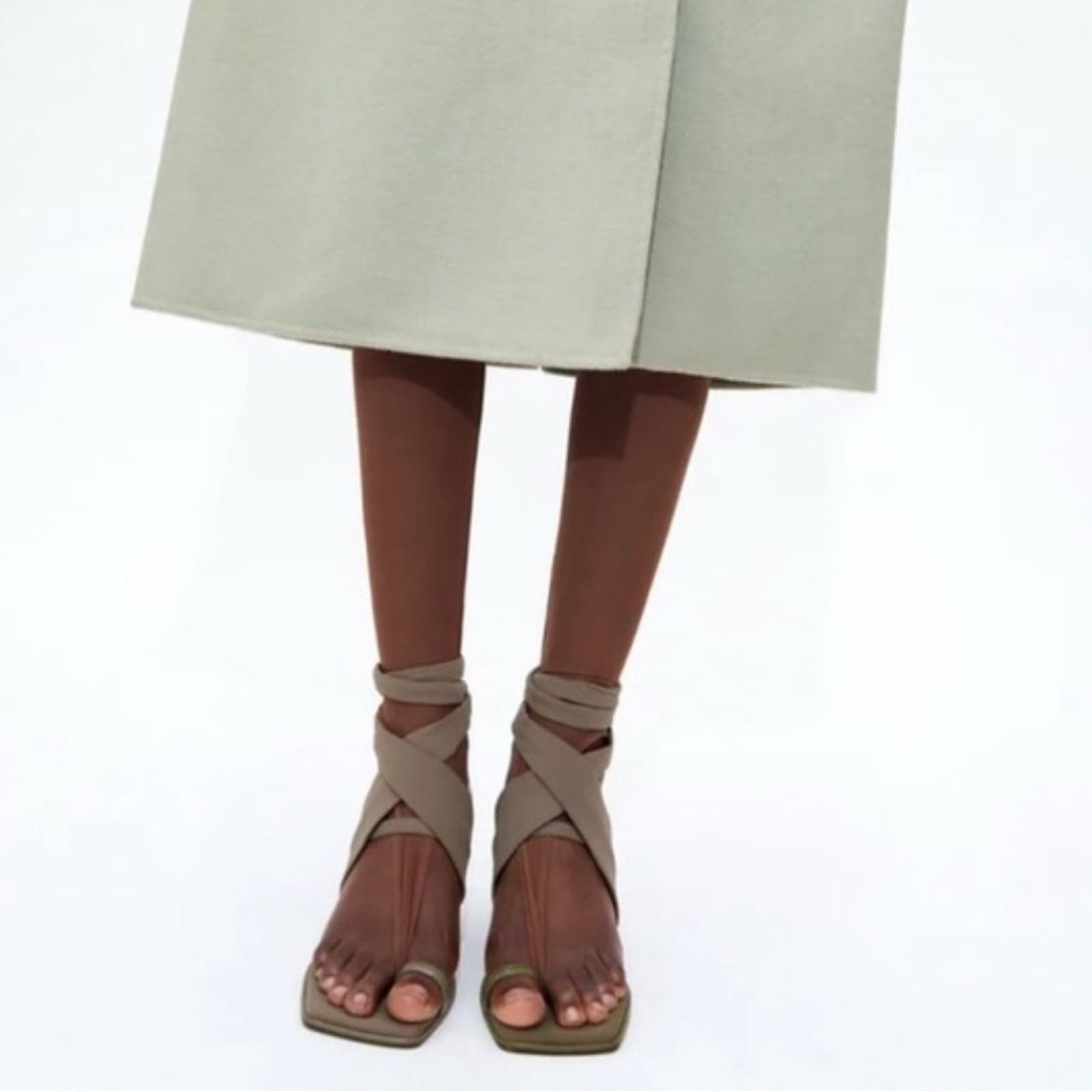 NWT Zara sz8 wrap sandals heel eu39 green HEELED SANDALS WITH TIED STRAP sexy thumbnail 6