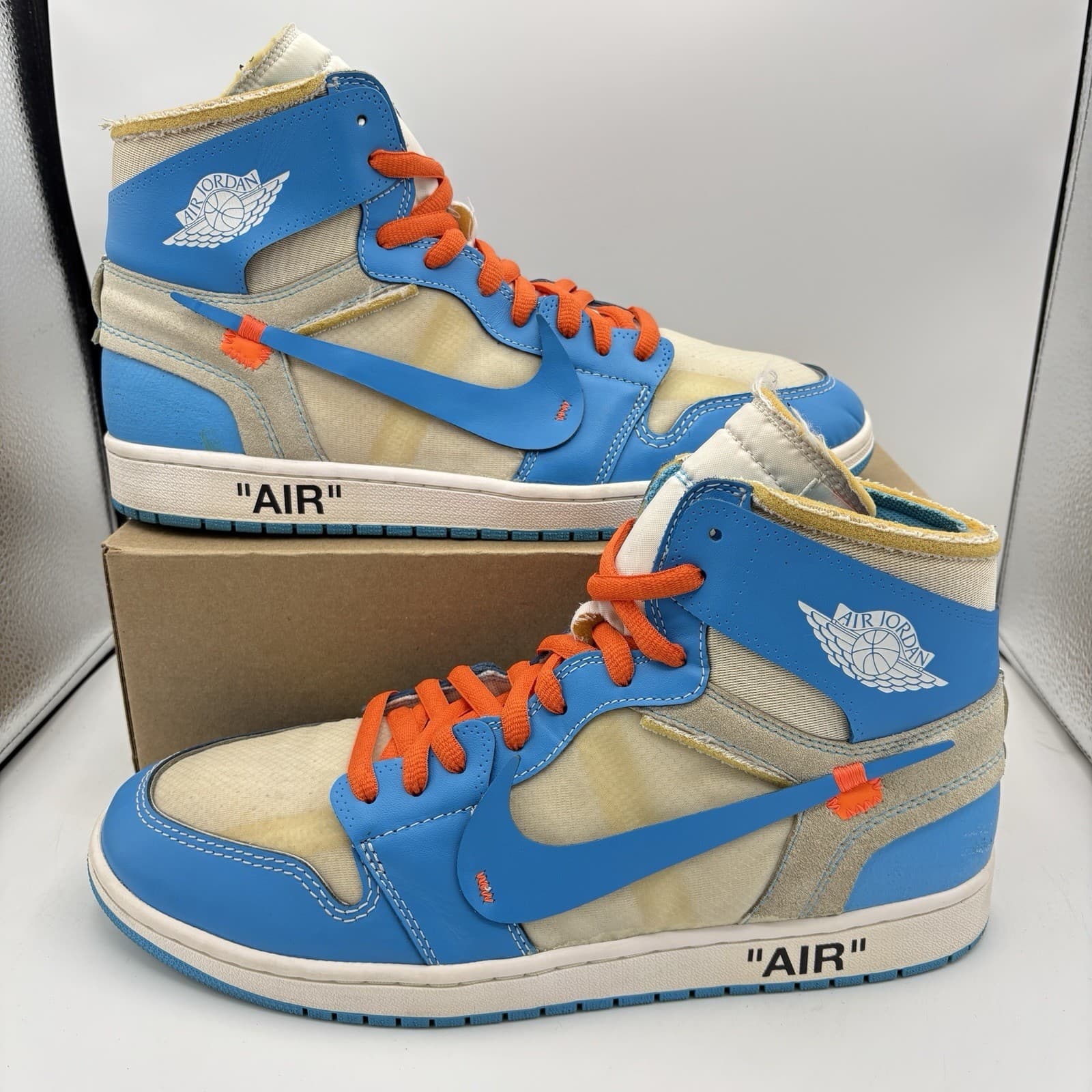 Nike Off White Air Jordan 1 High AQ0818-148 UNC North Carolina University Sz 14